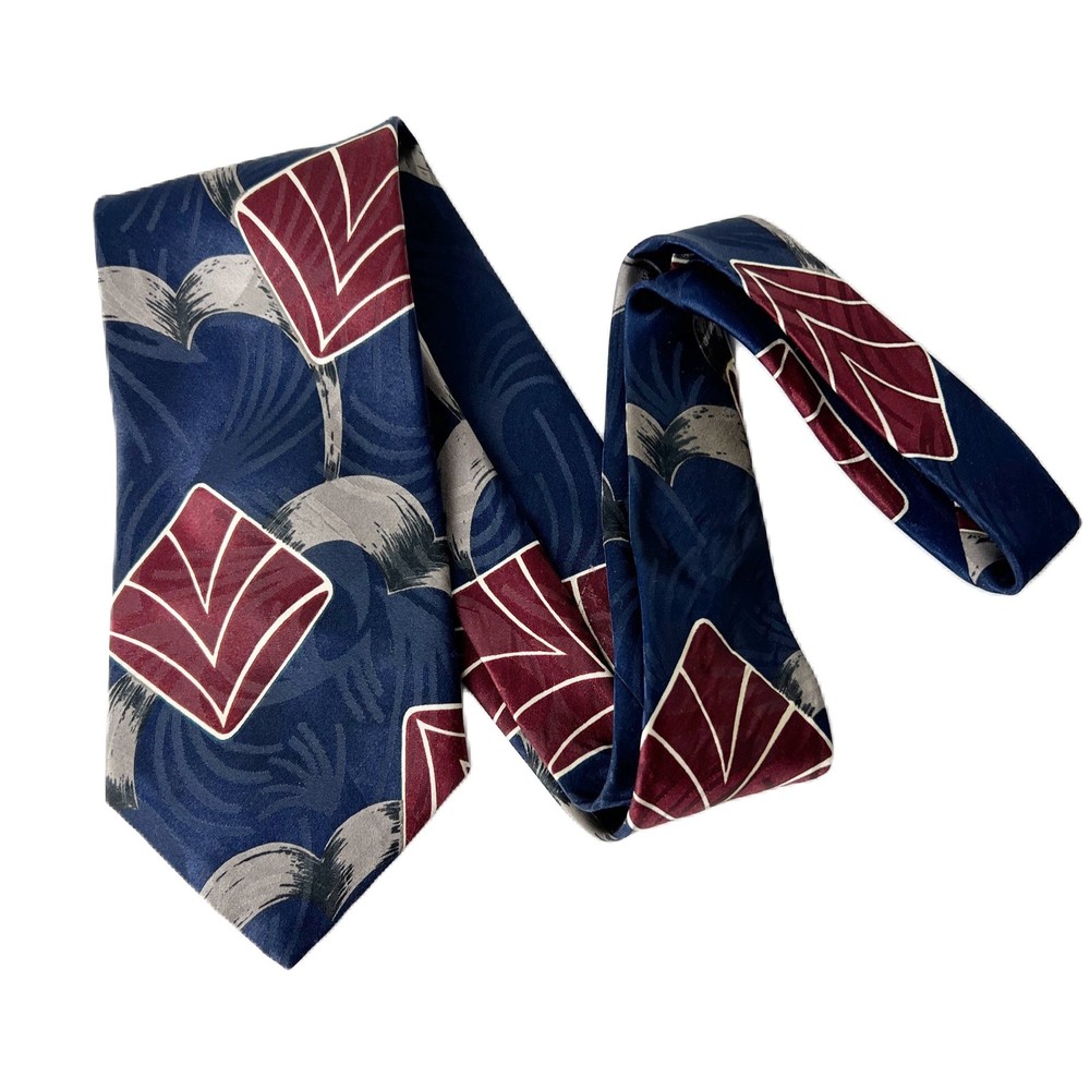 Mallory & Church London Neck Tie Blue Red Graphic Satin Necktie